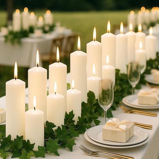 Veiuwa 36 Pcs White Pillar Candles Bulk Set，2x3 2x6 2x8 Inch - 12 Each Size，Hurricane Candles，Dripless Unscented Smokeless，Gives You a Better Atmosphere When Organizing an Event Party.