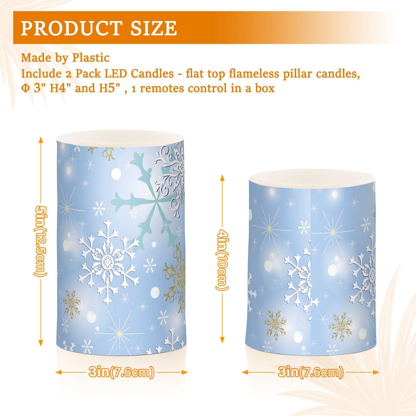 Christmas Lights Decorations Flameless Candles Christmas Silver Snowflake Pillar Candles Set of 2 Battery Operated Remote Control Warm Lights