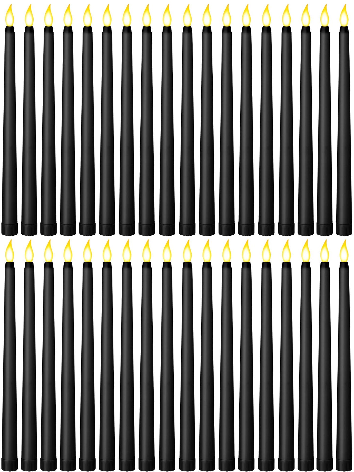 Treela 36 Pieces Flameless Taper Candles Flickering Faux LED Battery Operated Electric Fake Candles for Christmas Halloween Birthday Wedding Party(Black,0.8x11 Inches,Smooth)