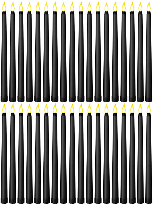 Treela 36 Pieces Flameless Taper Candles Flickering Faux LED Battery Operated Electric Fake Candles for Christmas Halloween Birthday Wedding Party(Black,0.8x11 Inches,Smooth)