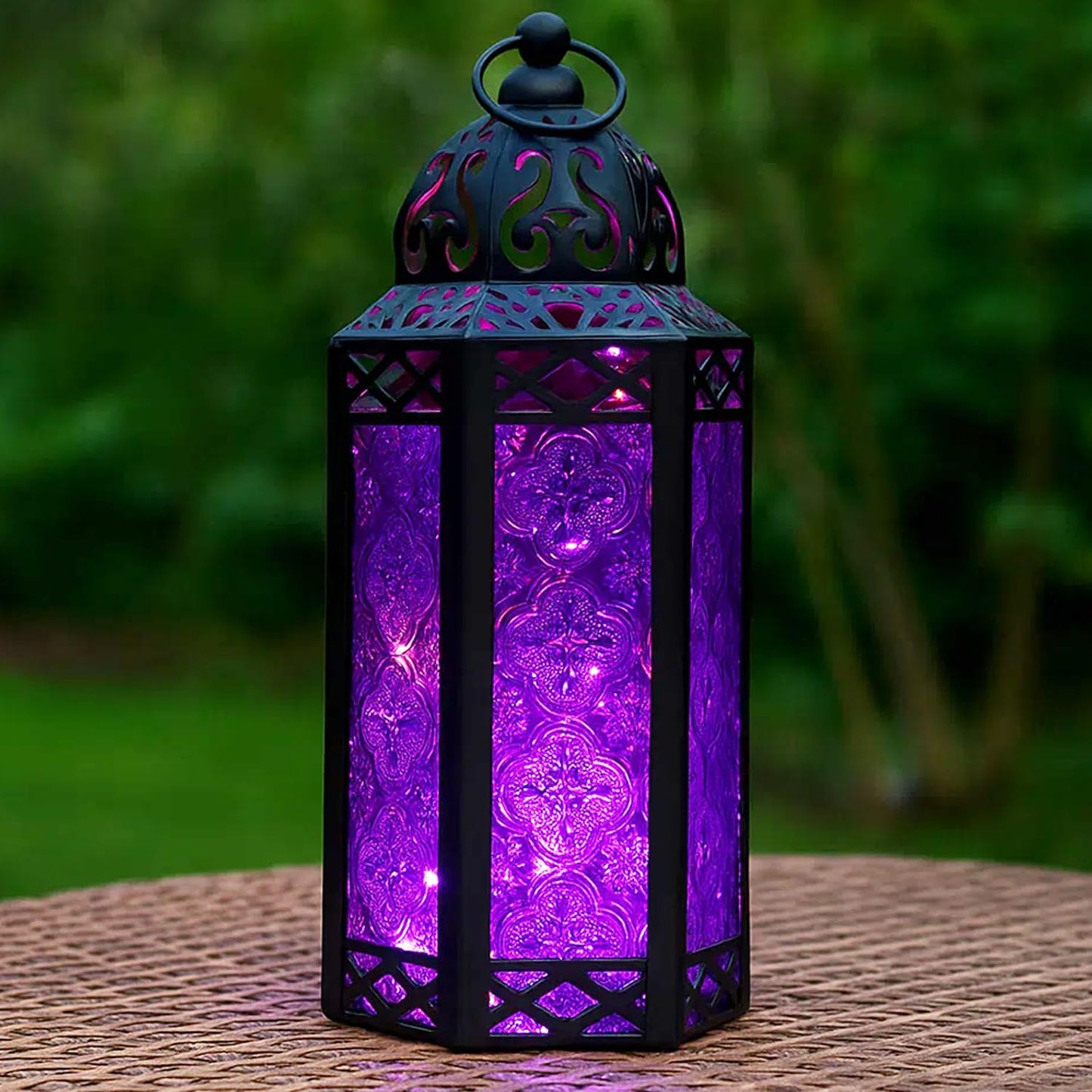 Vela Lanterns Purple Decor Candle Holder, Gothic Lamp with Fairy Lights, Fantasy Decorative Moroccan Lantern, Witchy Whimsigoth Home Decor, Metal Hanging Halloween Spooky Vampire Room Light