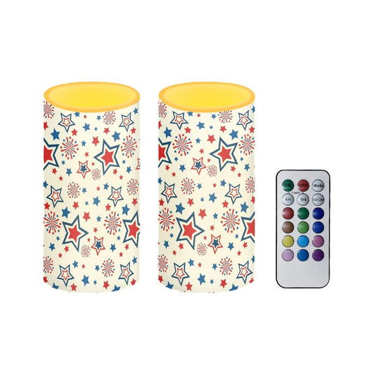 NETILGEN American Flag Set of 2 Flameless Candles Battery Powered Pillar Candles with Timer Remote with Multicolor 4th of July Independence Memorial Day Decor