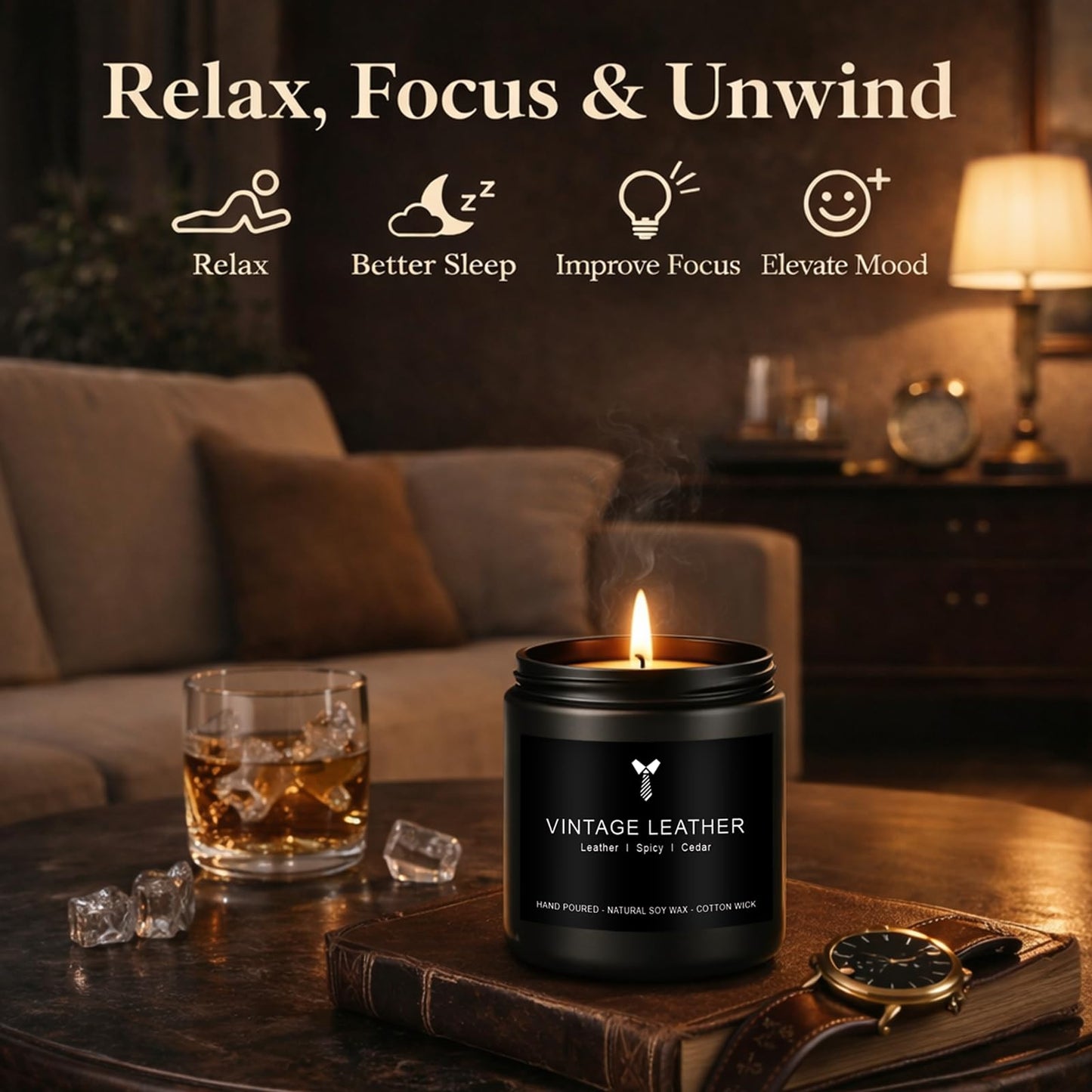 Candles for Men Gift Set, 4 Pack Masculine Scented Soy Candles for Men, Leather, Smoke, Oak & Lavender Scents, Aromatherapy Candle Gift Set for Dad, Husband, Boyfriend, Birthday & Father’s Day