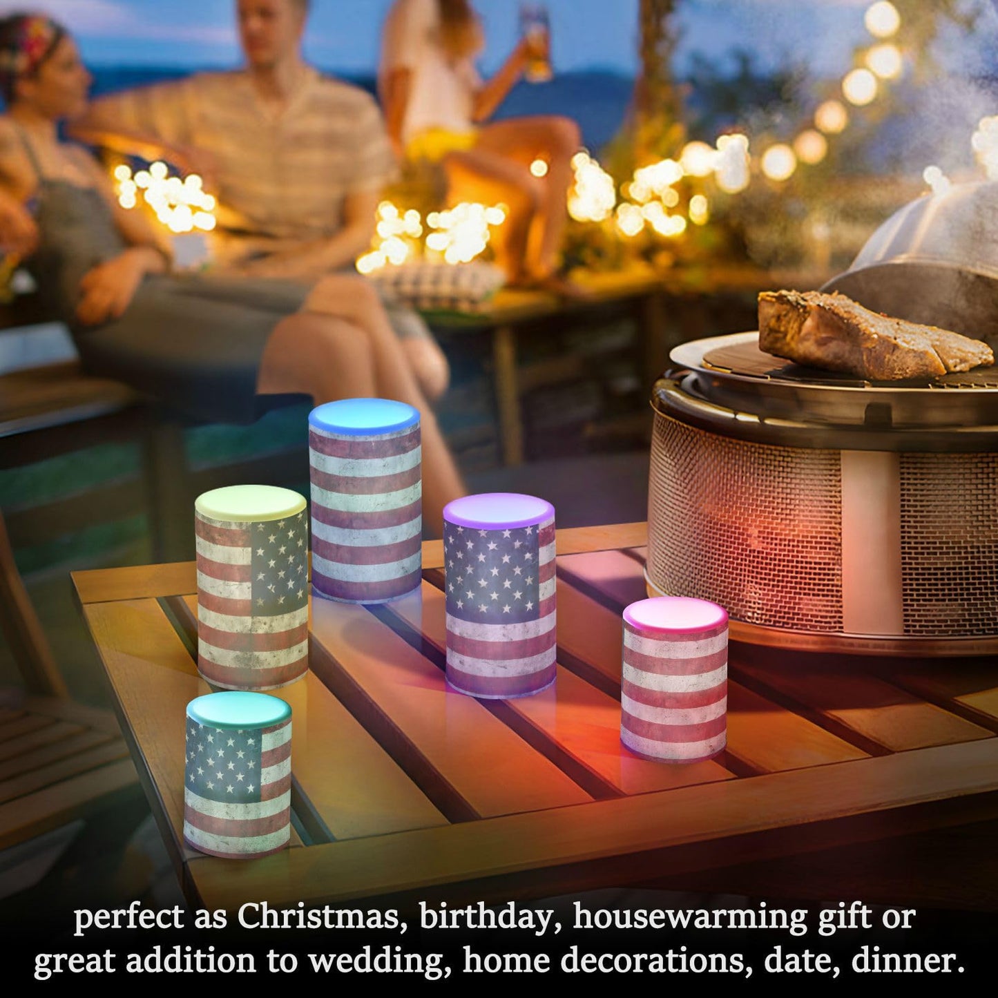 panksolu Flickering Flameless Candles, American Flag Patriotic LED Candles with Remote Timer, Battery Operated Candle for Valentine Wedding Halloween Christmas Decor - Set of 2