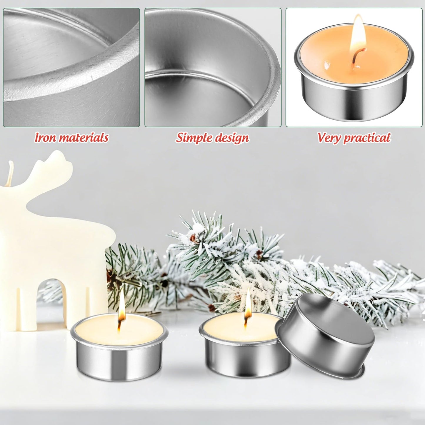 Cabilock Candle Tins 20pcs Tea Light Tins Cups Candle Holders Decorative Metal Tea Light Case Metal Can Containers Scented Candle Cup Candleholder for Christmas Weddings Parties Dinner Decor