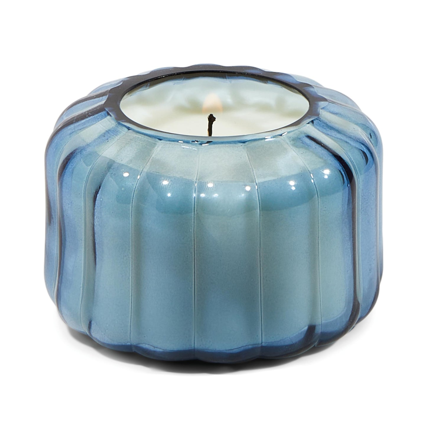 Paddywax Scented Candles Vintage Style Ripple Collection Hand Blown Glass Luxury Artisan Candle, 128g, Blue - Peppered Indigo