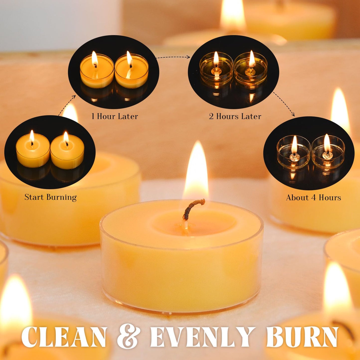 36 Pack Natural Yellow Pure Beeswax Tealight Candles - Clear Cup Organic Small Candle Unscent Smokeless Clean Burning