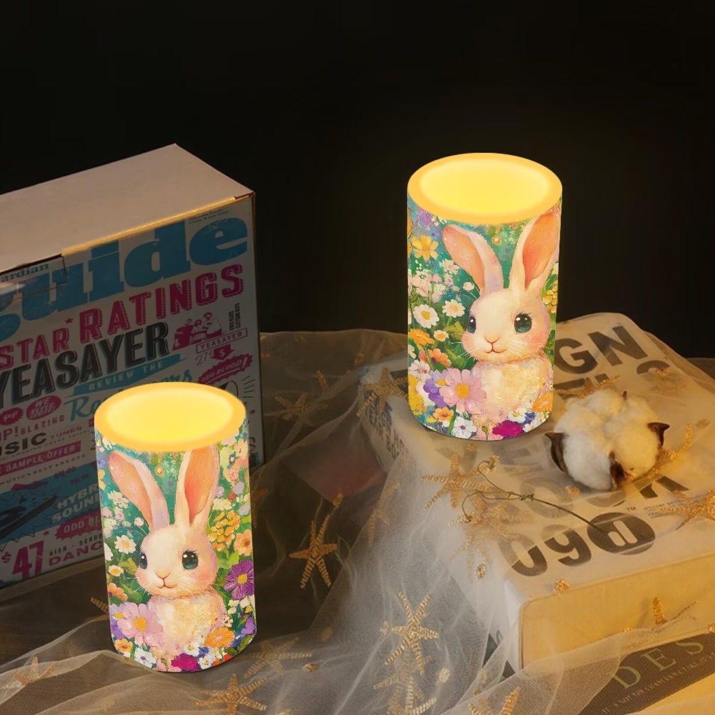 Luarisgur Flameless Candles LED Easter Rabbit Daisy Decorative Candles Battery Operated Ornage Flickering Candles with 18-Key Remote Timer Pillar for Home Living Room Party Table Decorations Green