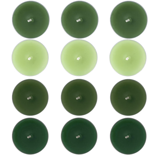 Scented Tea Light Candles 12 Pack Gradient Green Hand Poured Smokeless Small Round Candles in Clear Cups for Romantic Dinners Wedding Centerpieces Cozy Evenings