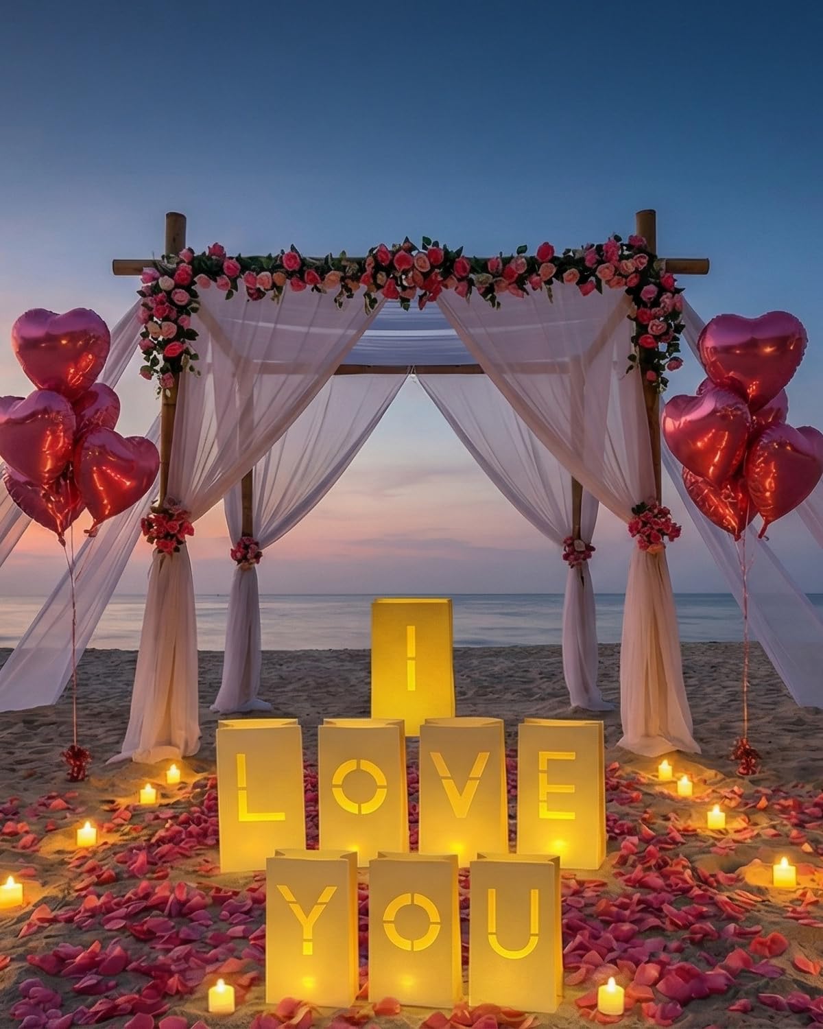 JZLiner I Love You Light Up Letters Include Fake Rose Petals and Led Candles Heart Balloons Set Room Decor Proposal Decorations