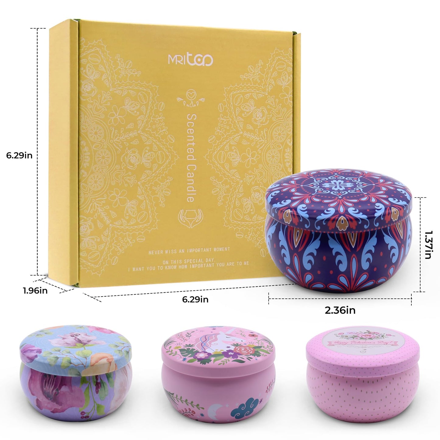 Scented Candles Gift Set for Women 4 Pack Soy Wax Candles with Dried Flowers Reusable Tin Aromatherapy Relaxation Gift for Birthday Mothers Day Valentines Day