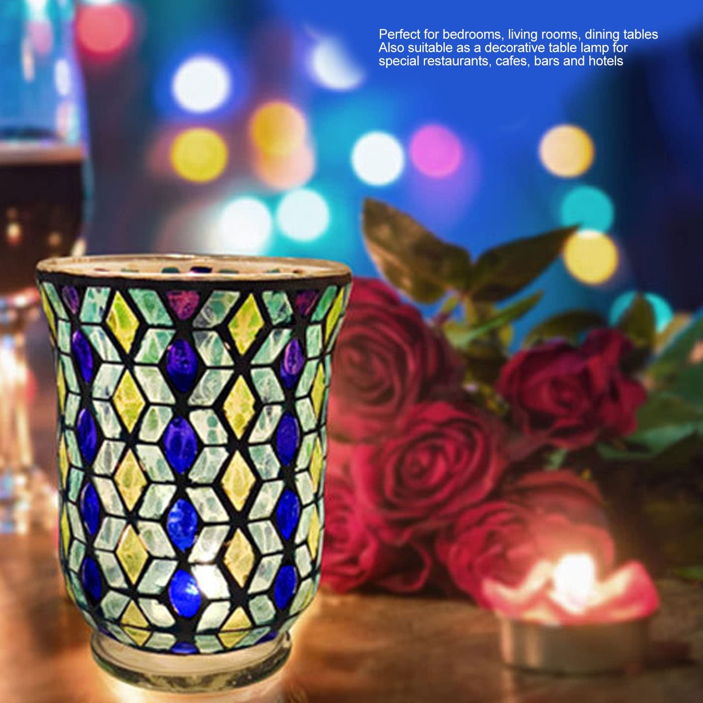 Adfaga Mosaic Glass Candle Holder Handcrafted Windproof Decorative Floral Tealight Holder for Home Decor Cafes Restaurants Wedding Centerpiece
