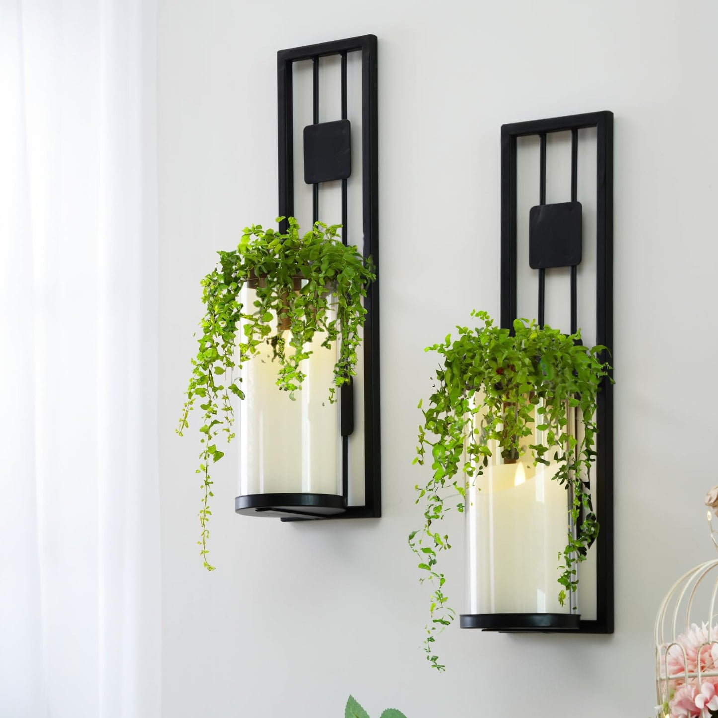 Homemory Wall Sconces Candle Holder Set of 2, Modern Metal Rustic Wall Decor for Living Room, Dining Room, Bedroom, Bathroom(Black)