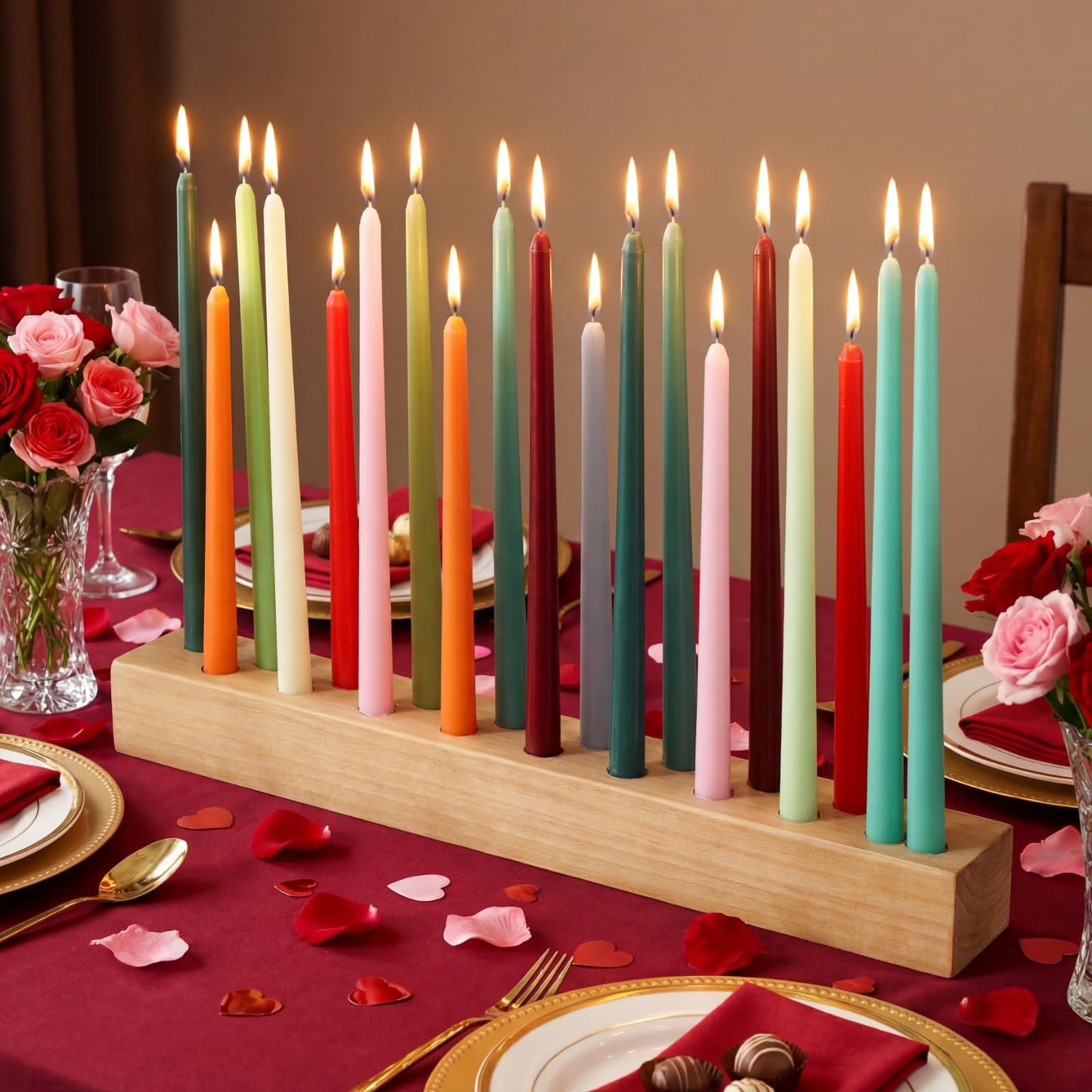 Mumufy 18in Long Wooden Taper Candle Holders for Birthday Party Candlestick Table Centerpiece Giant Wooden Farmhouse Candle Holders Decorations for Birthday Wedding Anniversary Desktop(Natural Wood)