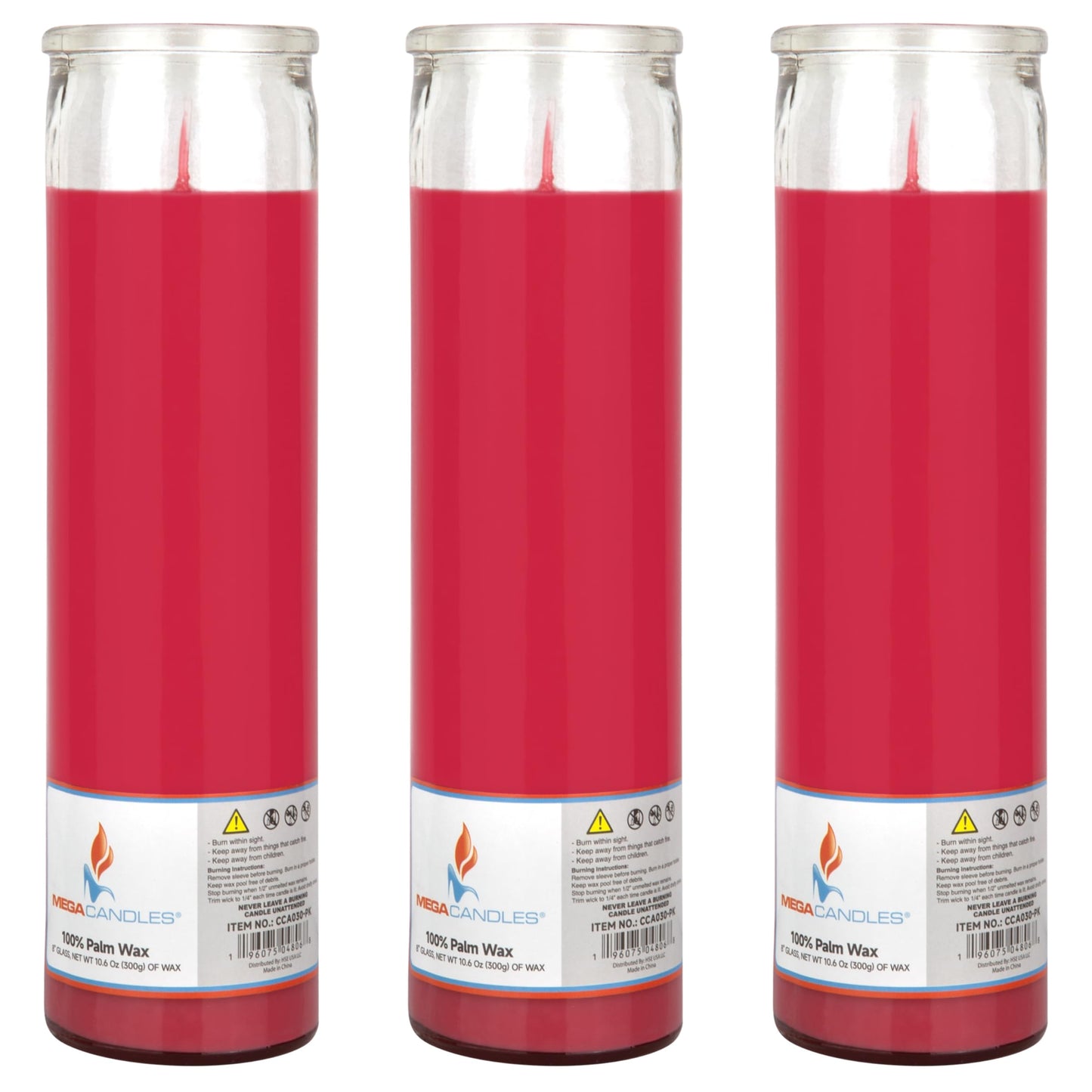 Mega Candles 3 pcs Unscented Pink Glass Container Devotional Prayer Candles, Shortening Wax Candle 2 Inch x 8 Inch, Sanctuary, Vigils, Prayers, Spiritual, Blessings, Religious, Altar, Remembrance