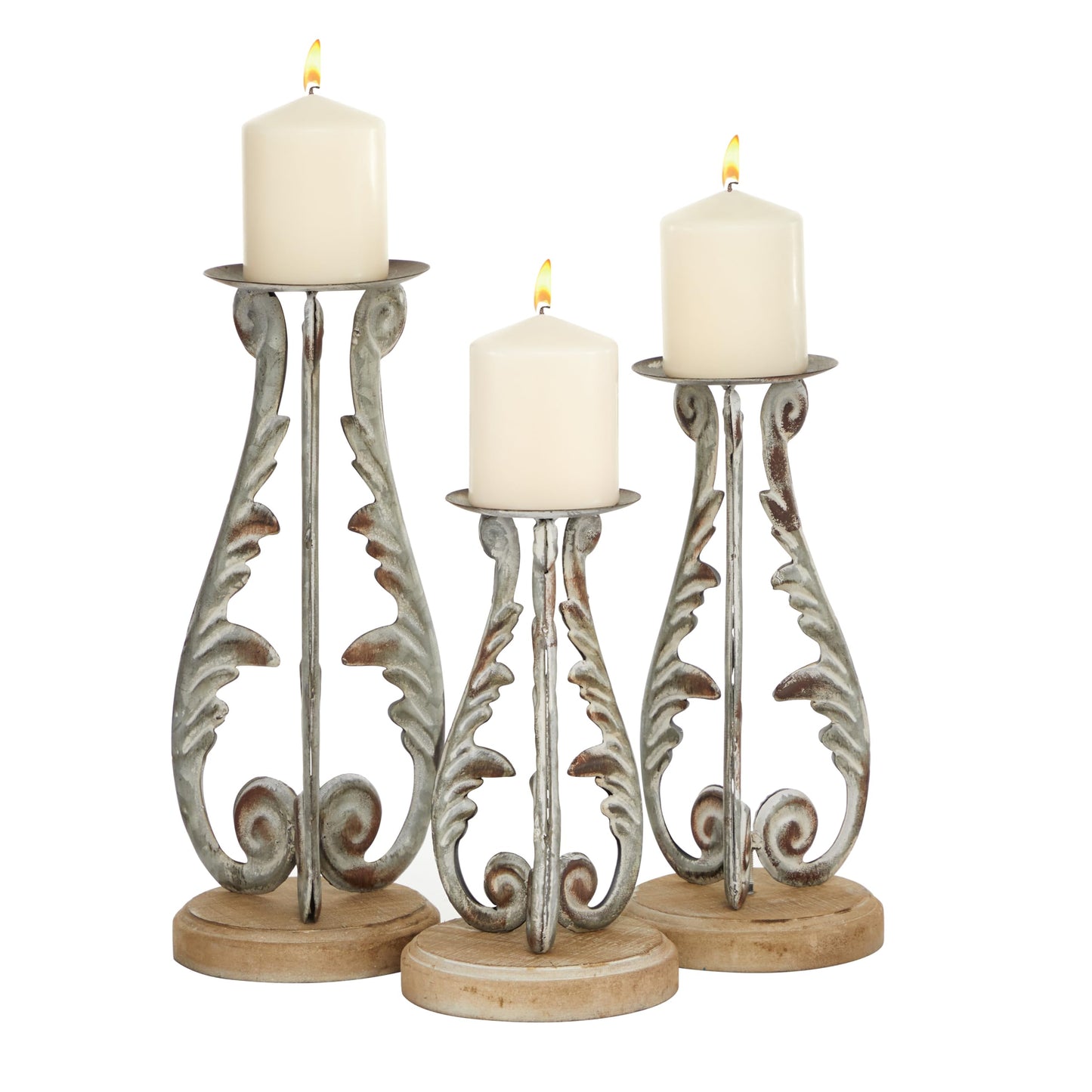 Deco 79 Metal Solid Candle Holder, Set of 3 14", 12", 10"H, Silver