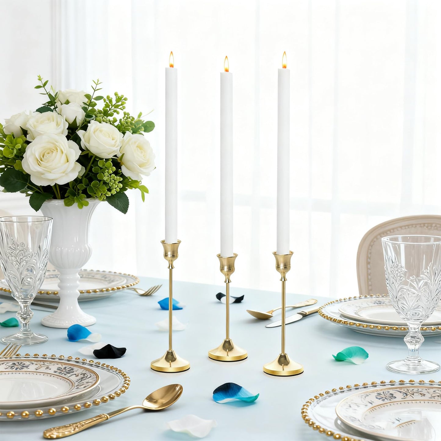 Bryzont Copper Gold Taper Metal Candlestick Holders Antique Candle Stick Holder Set of 3 for Wedding Table Centerpiece, Chrismas Mantel Decor, Dinner Party, Housewarming Gifts