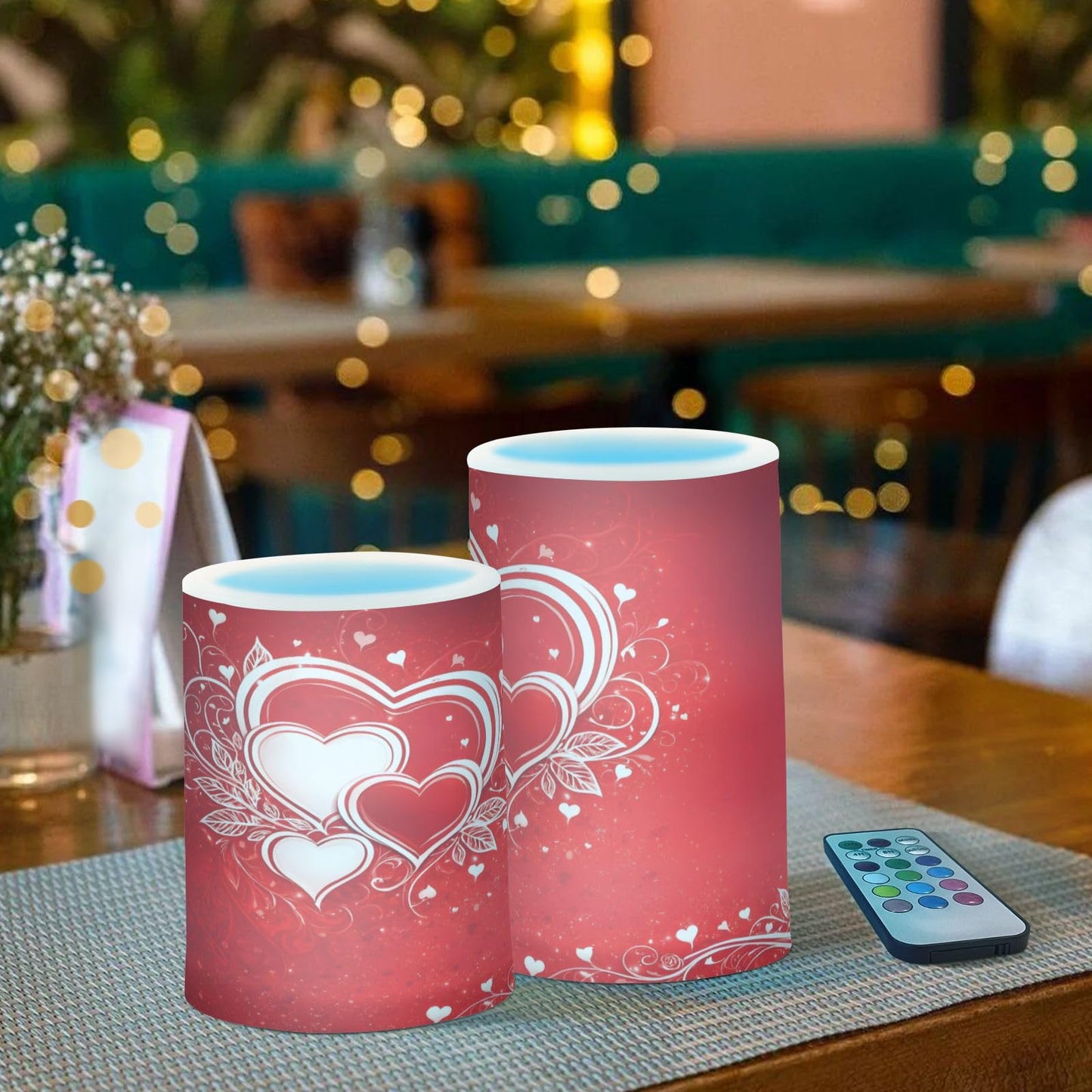 ALAZA Line Love Valentines Day Flickering Flameless Candles Pillar Led Candles Battery Operated Candles with Remote and Timers Set of 2