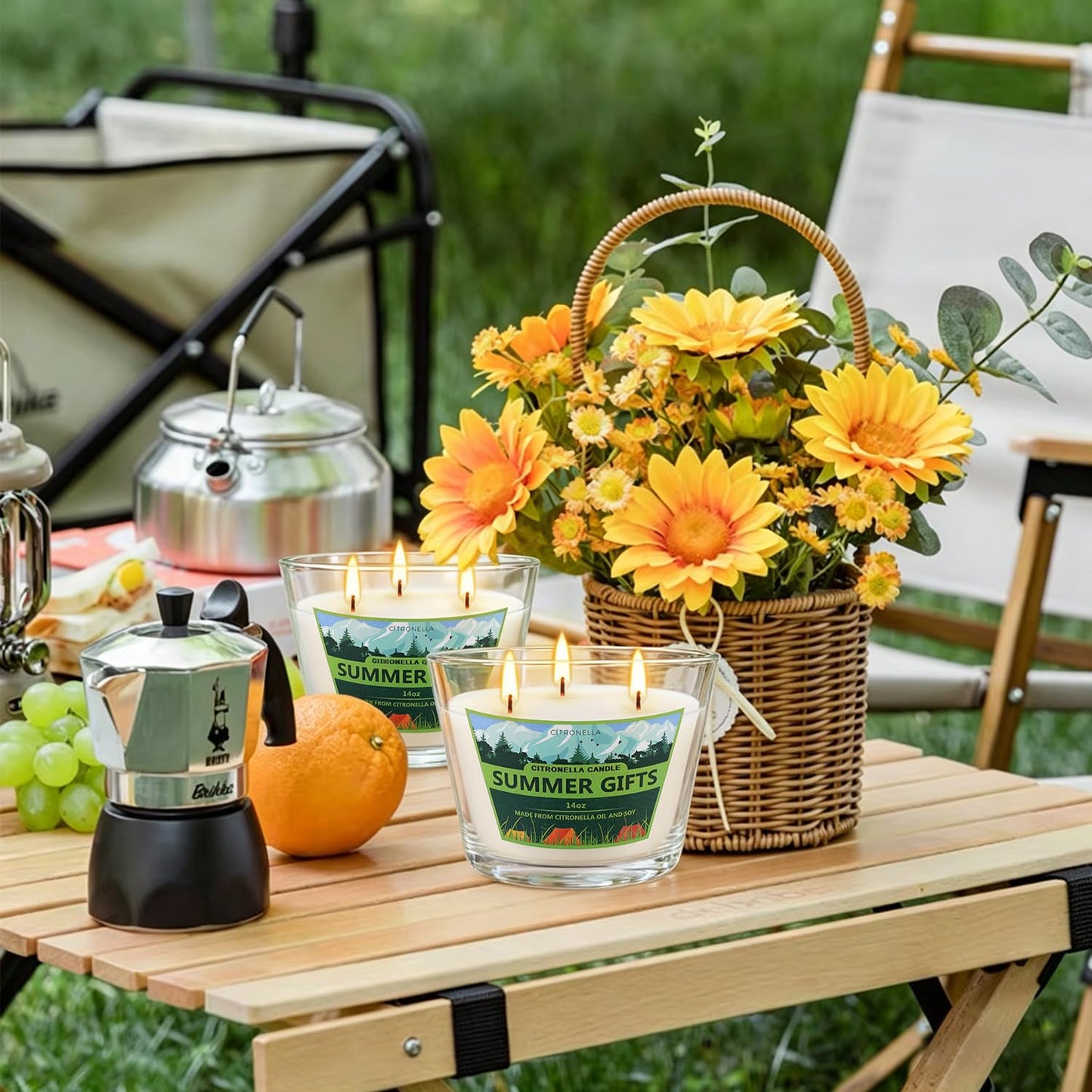 CAKETYCG 2 Pack 3-Wick Glass Cup Citronella Candles(14oz), Natural Soy Wax Clean Burning & Smokeless,citronella Scented Candle & Outdoor Candle,Camping Bar Counter Yard, Summer Gift.