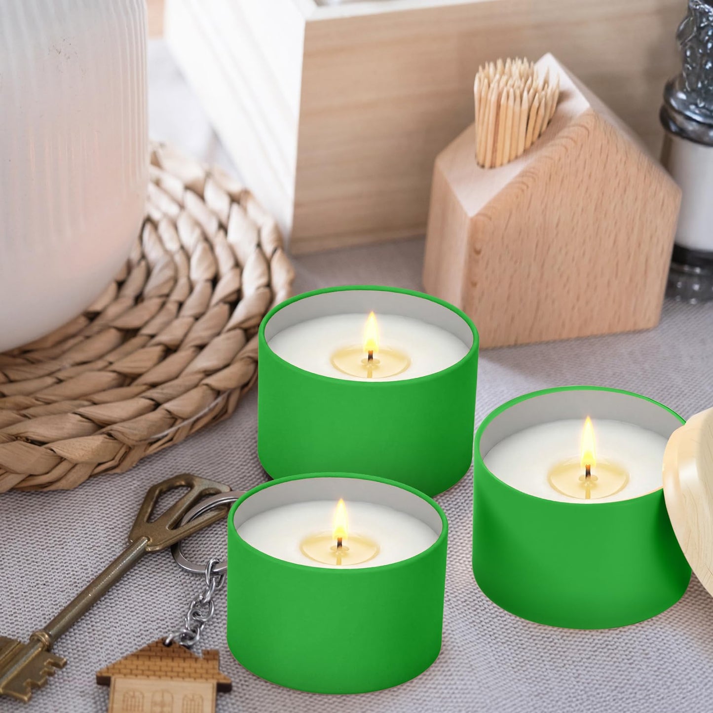 Honeydak 36 Pcs 4oz Green Candle Jars Bulk Candle Tins Small Empty Containers with Metal Wood Grain Printing Lids for Making DIY Jars Storage Wedding Gifts