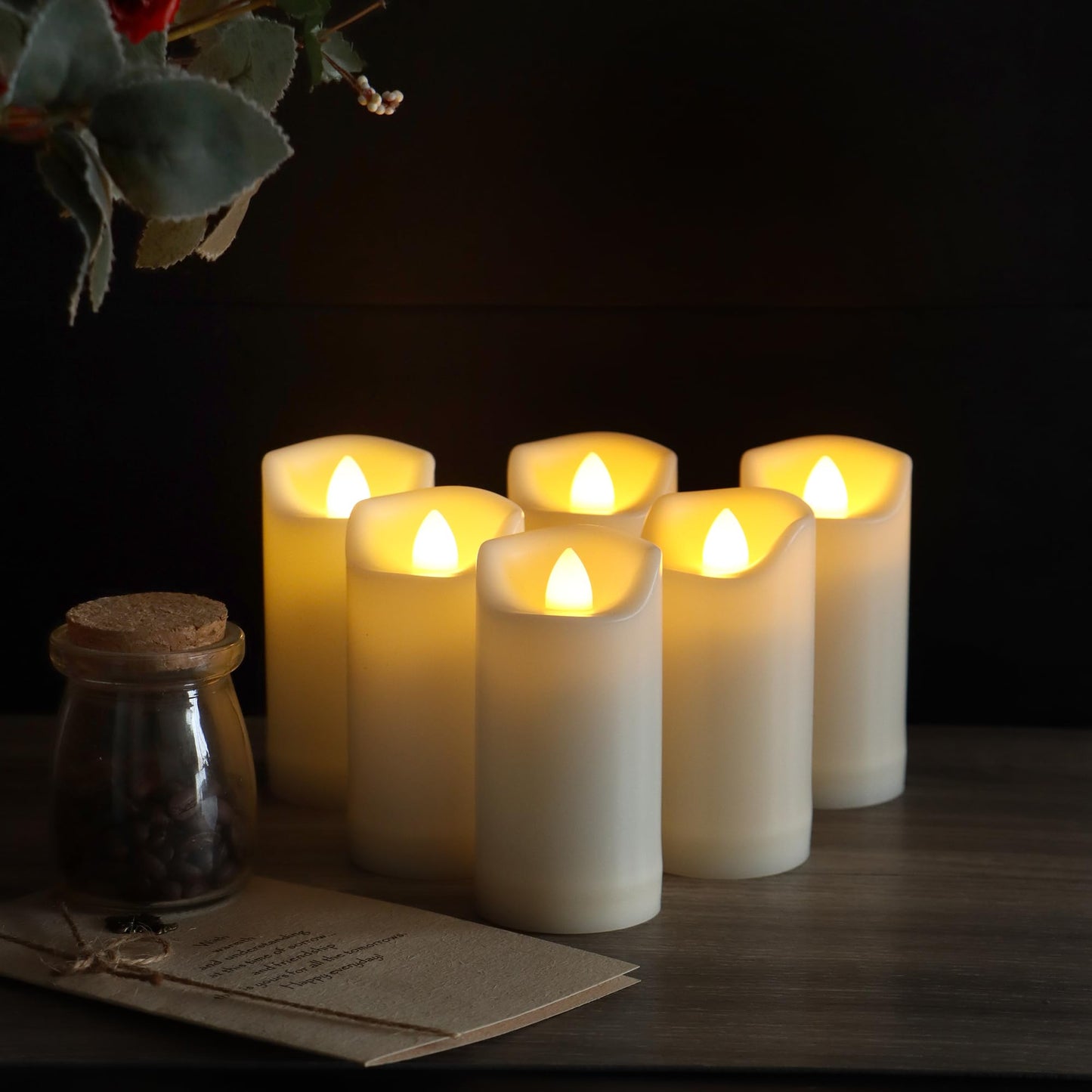 6 Pack LED Battery Operated Candles 2"x4" Plastic Flickering Flameless Candles with Timer Outdoor Waterproof Wedding Party Halloween Christmas Decoration Gifts Realistic Slim Tall Pillar Candles