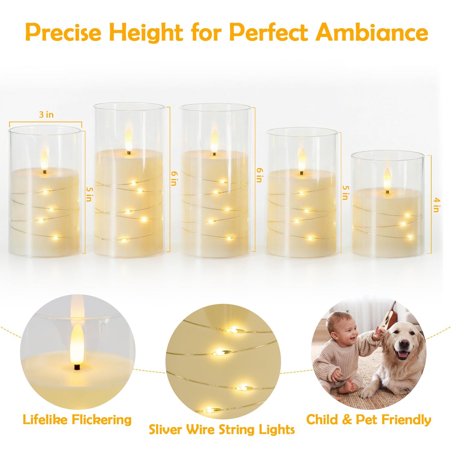 Staerysky Flameless LED Candles, Flickering Candles with Remote Control & Timer Embedded Fairy String, Battery Operated Pillar Candles, 5pc for Valentine's Day,Holiday,Home Decor,Wedding