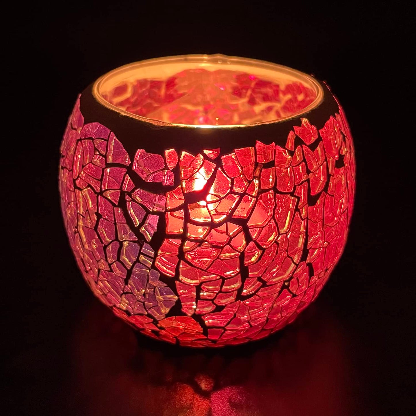 FlyEgg Romantic Mosaic Cracked Candle Holder,Candle Lamp Aromatherapy Candlescape Bowl for Valentine's Christmas Table Centerpiece,Party Decoration (Red)