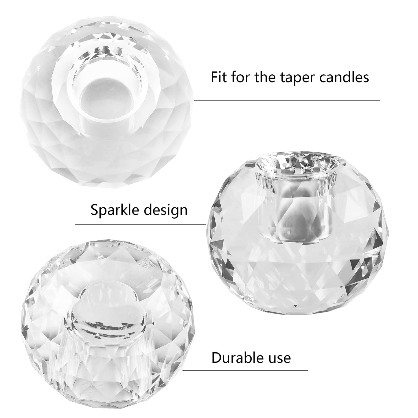 Kitcom Crystal Taper Candle Holders Multiple Faceted Designed Hand Cut Crystal Holders Wedding Banquet Decorations for Home W2.4xH1.8Inches Pack of 2, Comes with Gift Box