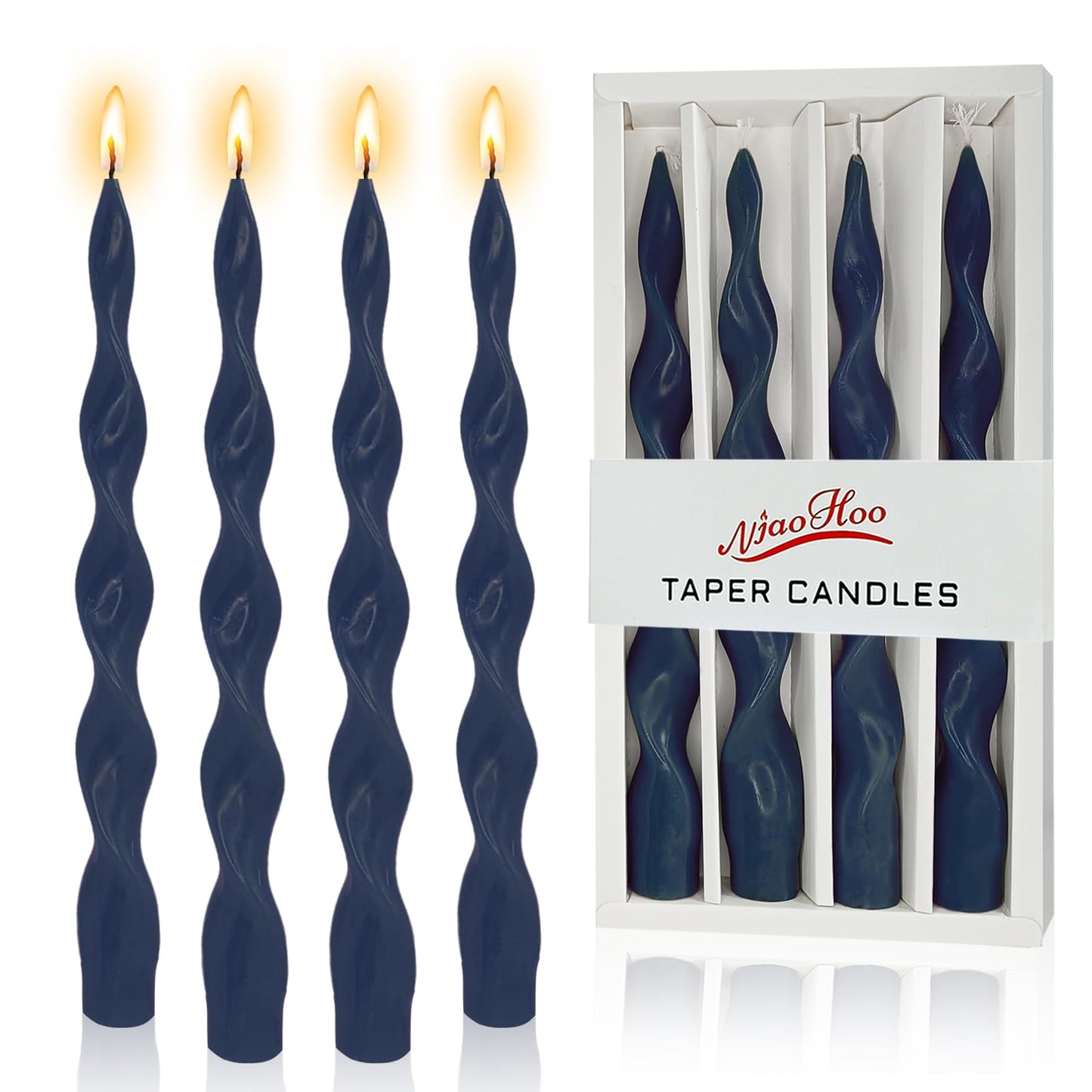 NJAO HOO Navy Spiral Taper Candles 10 Inch Twisted Candlesticks Unscented Ripple Tapered Candles Set for Dinner Table Decor Party Wedding, 4 Pcs