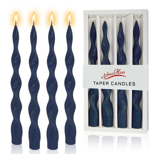 NJAO HOO Navy Spiral Taper Candles 10 Inch Twisted Candlesticks Unscented Ripple Tapered Candles Set for Dinner Table Decor Party Wedding, 4 Pcs