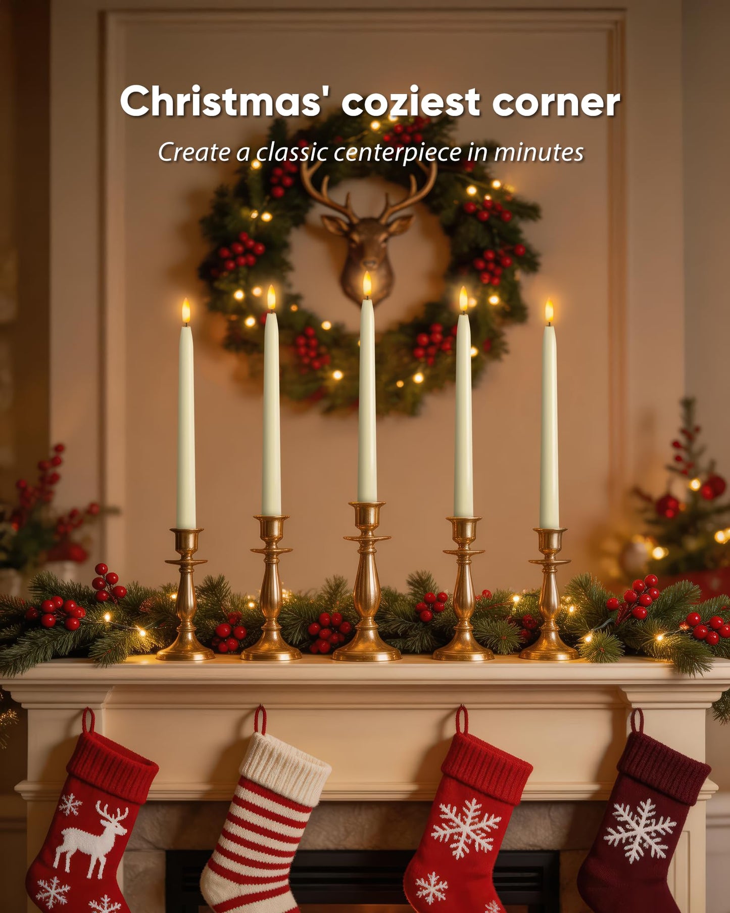 Homemory 11 inches Waxy Flameless Taper Candles with Remote Timer Dimmer, 3 Pcs Battery Operated Taper Candles with Flickering Flame, Ivory LED Candlesticks for Wedding, Christmas Indoor Decoration