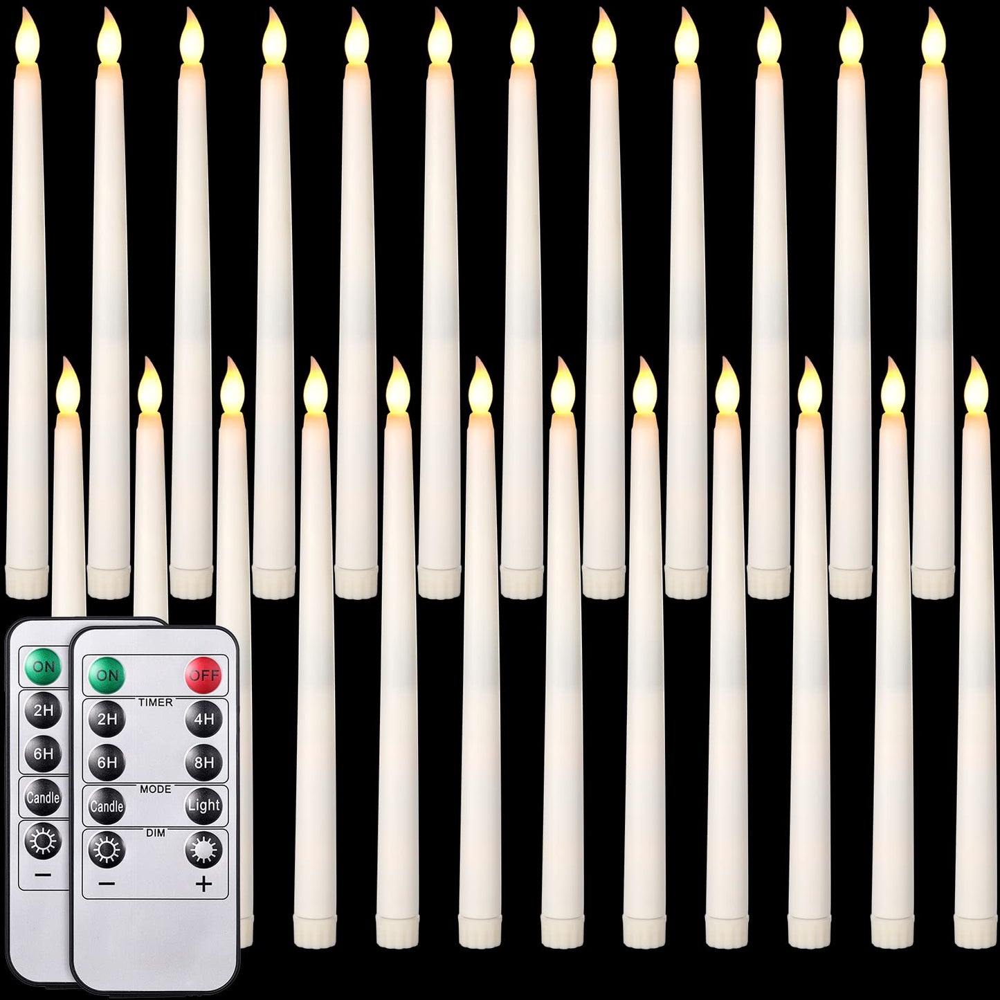 Tuanse 24 Pack Flameless Flicker Taper Candles Bulk with Remote and Timer, Battery Operated LED Warm White Taper Candles Light for Home Wedding Decoration Gifts (Beige,11 Inch)