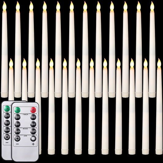 Tuanse 24 Pack Flameless Flicker Taper Candles Bulk with Remote and Timer, Battery Operated LED Warm White Taper Candles Light for Home Wedding Decoration Gifts (Beige,11 Inch)