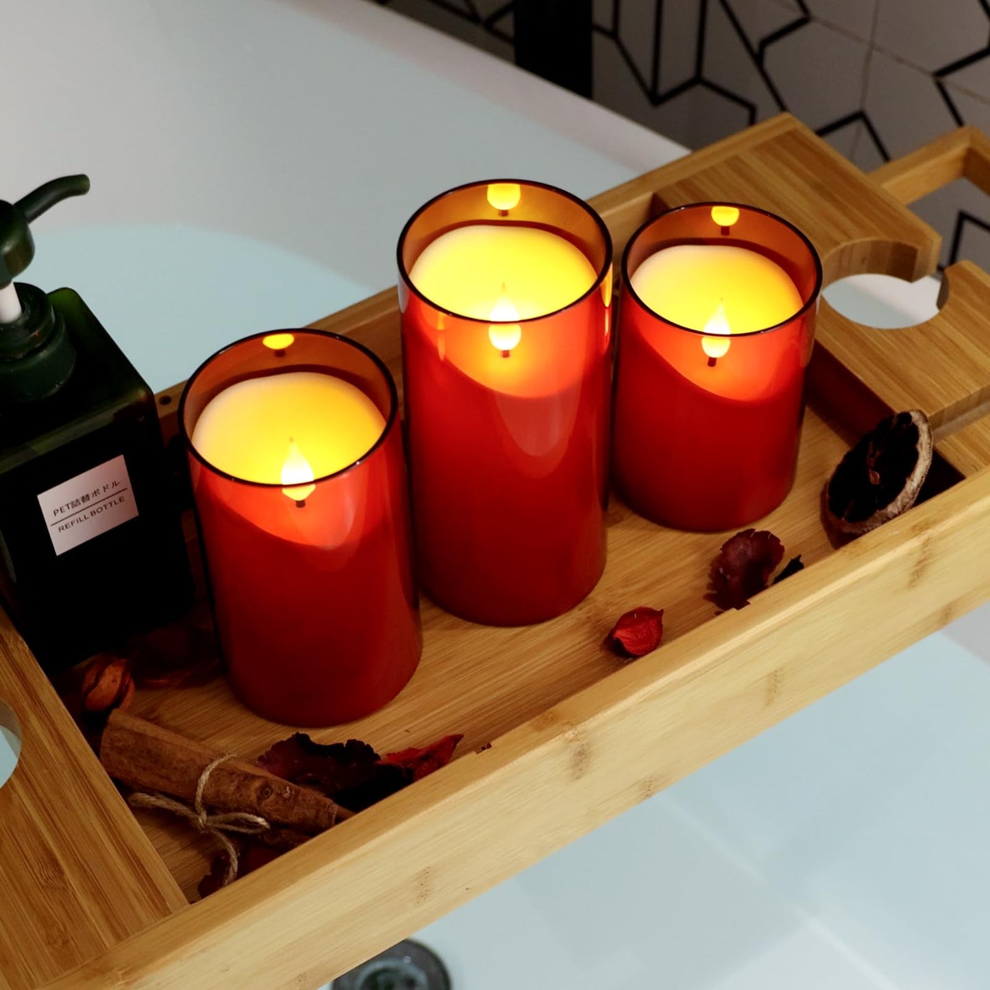 NURADA Flameless Candles with Remote Timer: 3D Wick Battery Operated Led Pillar Candle Fake Candles Set for Wedding Birthday Halloween Christmas Decorations - Red