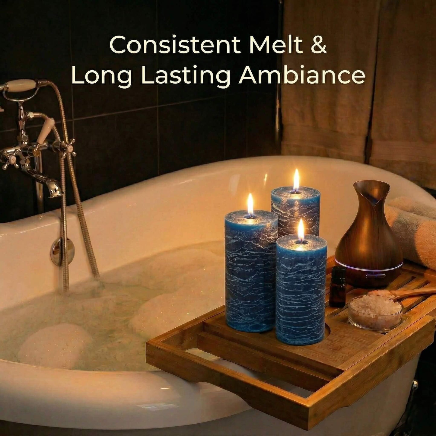 Richland Set of 3 Pillar Candles 3" x 6" Unscented (Navy Blue Rustic) for Weddings Home Holidays Relaxation Spa Church