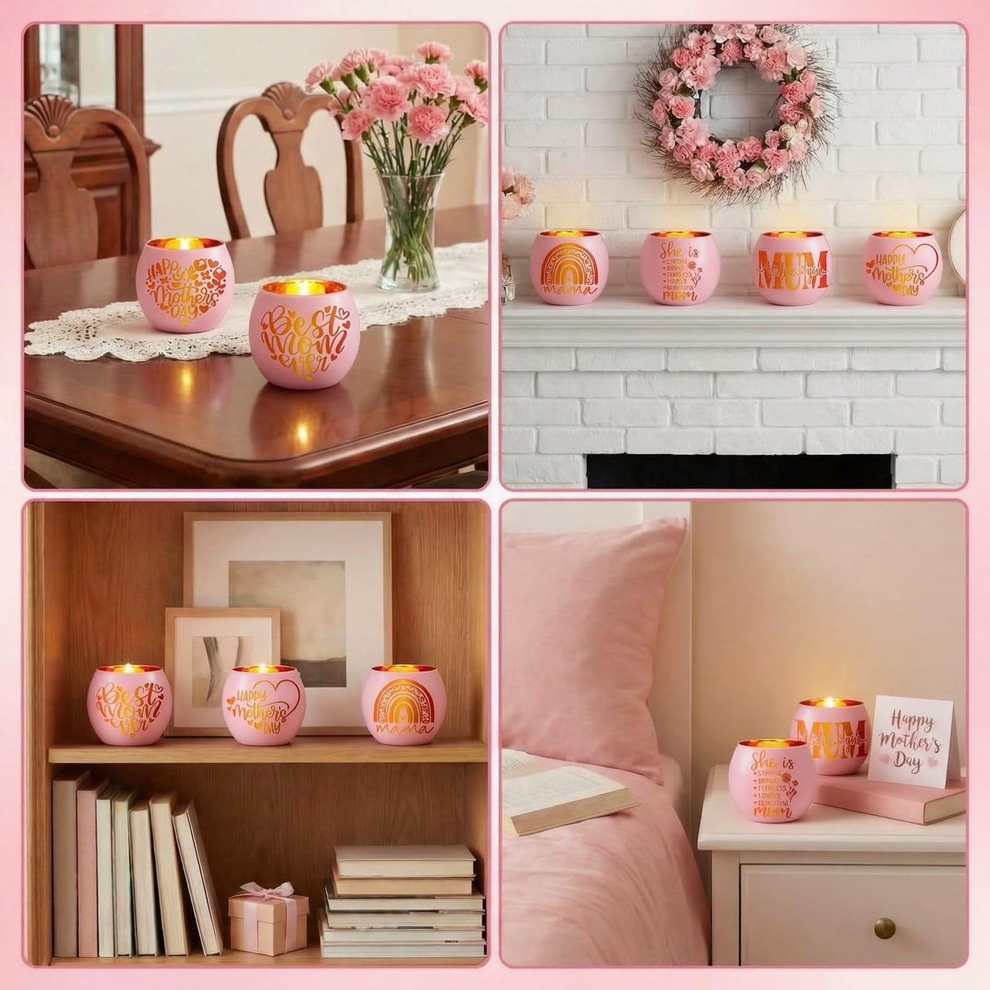 FoldTier 6 Pcs Best Mom Ever Gifts Candle Holders Rainbow Love Mum Home Decor for Candle Pink Mama Tealight Votive Holder for Birthday Party Centerpiece Mother's Gift for Birthday, Anniversary, Thanks