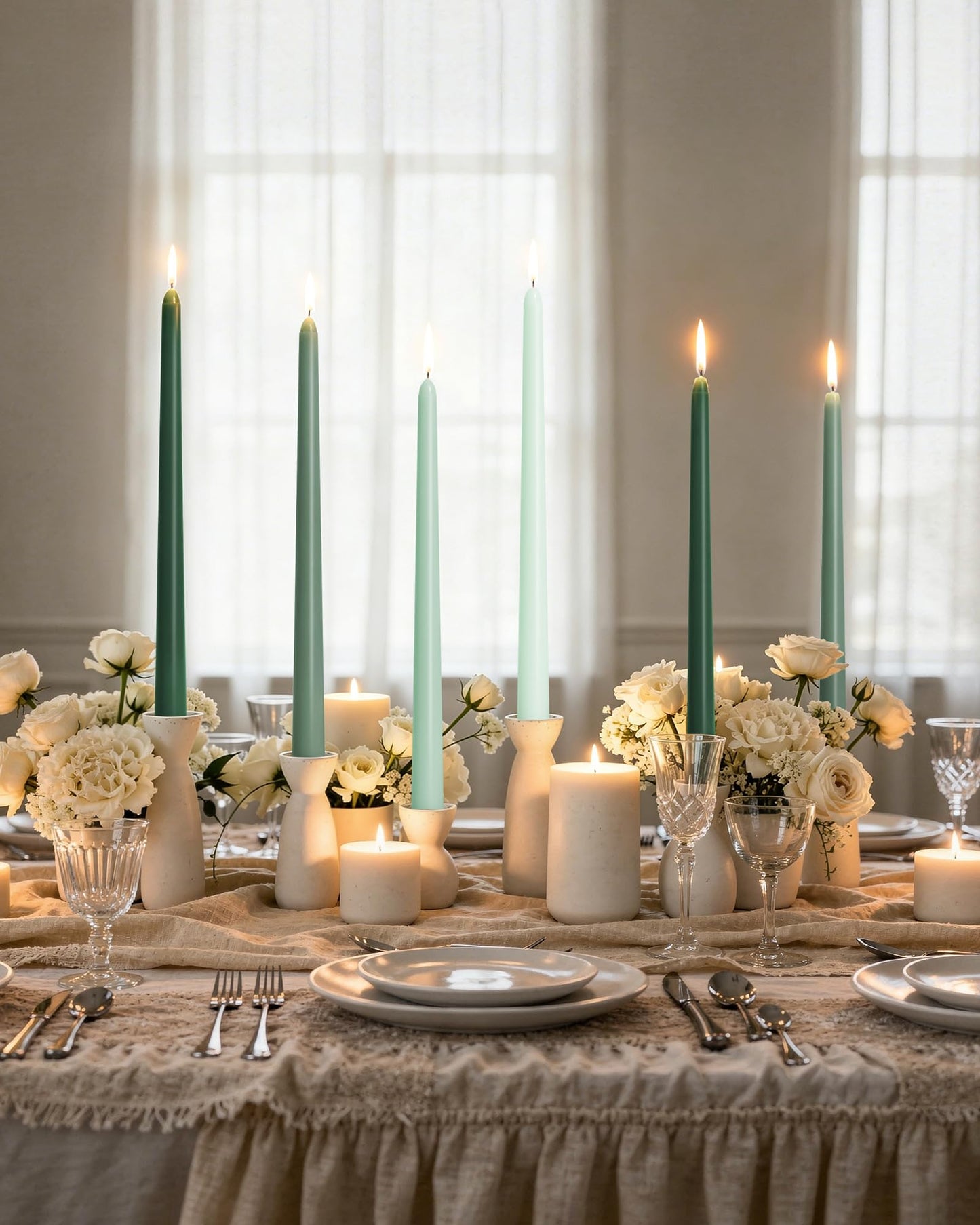 Viyffo Taper Candles, 12 Inch, 12 Pack, Green – Unscented, Smokeless Design, Up to 8-Hour Burn – Tall Candlesticks for Table Decor, Weddings & Dinners