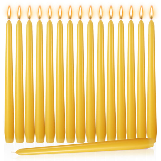 MTLEE 16 Pcs 10 Inch Long Tapered Candle Stick Bulk Smokeless Unscented Burning Candlestick Paraffin Wax with Cotton Wick for Valentine's Day Baby Shower Wedding Holiday Party Church (Yellow)