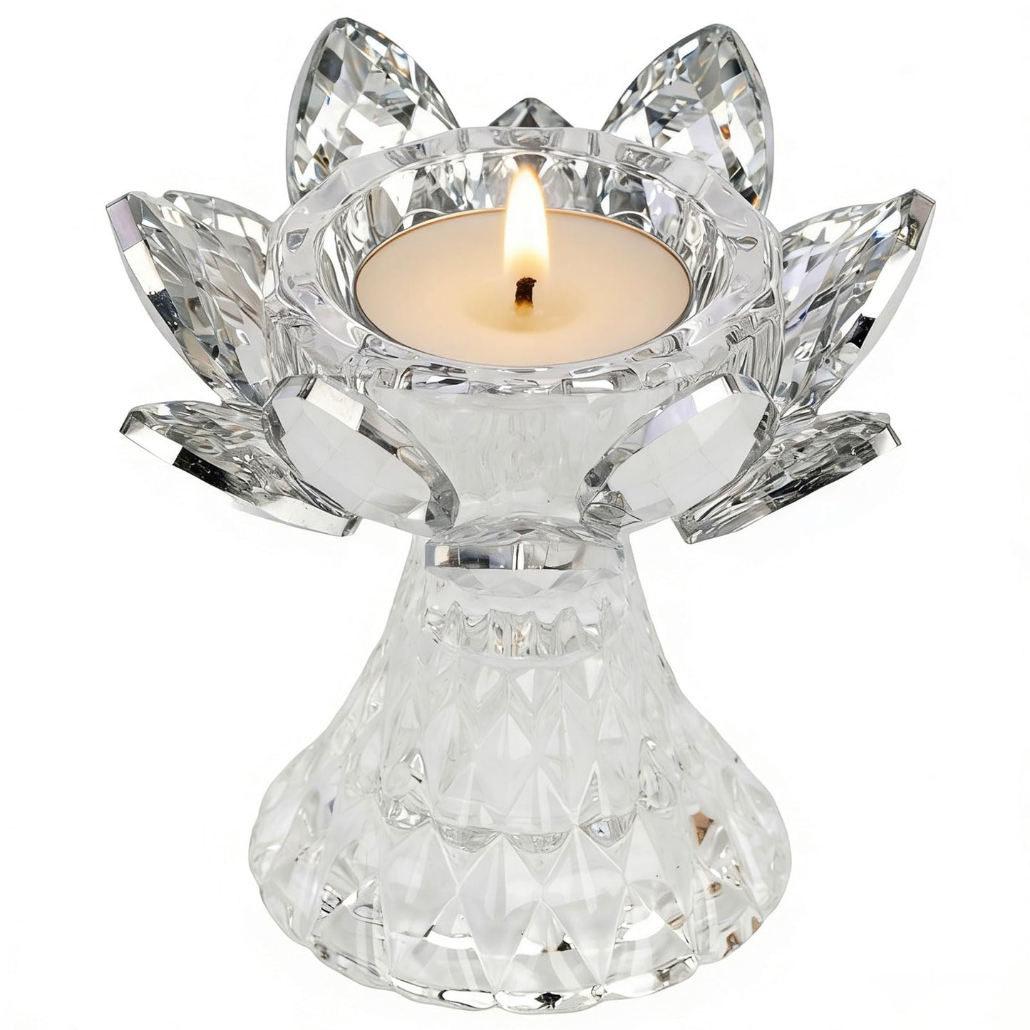 Awexilup 1 PC Silver Crystal Flower Tea Light Holder, Glass Lotus Tealight Candlestick, Votive Candle for Table Centerpiece, Wedding Party Decor, Nice Gift