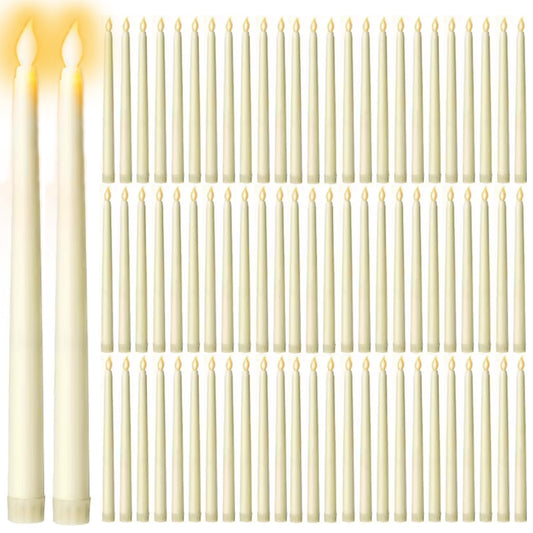GEHUIZER 100 Pack Flameless Taper Candles Bulk, 11 Inch Battery Operated LED Taper Candles Flickering Electric Led Candlesticks for Christmas Church Wedding Party Centerpiece, No Batteries, Ivory