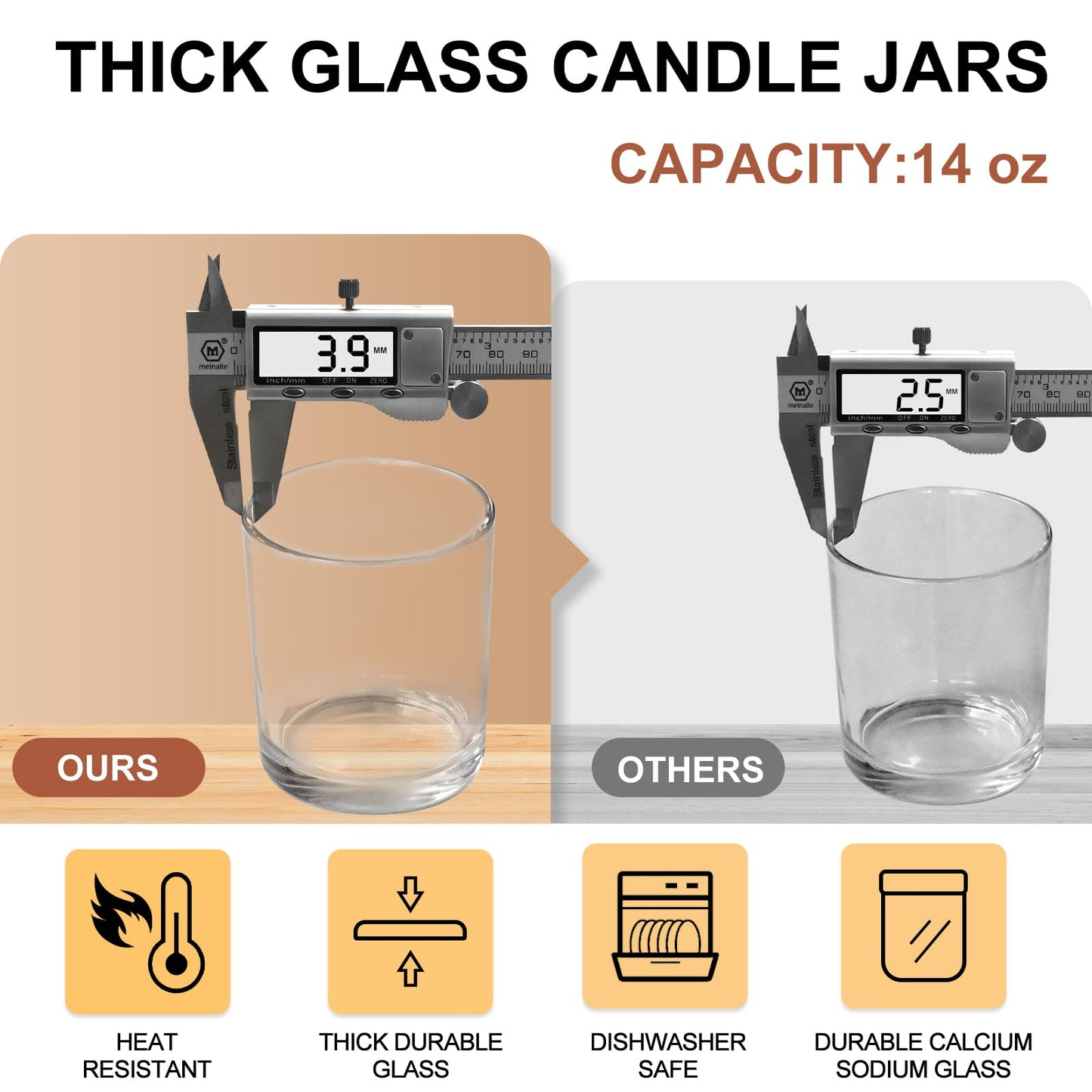SHOWIN 14 OZ Thick Candle Jars for Making Candles 12 Pcs, 3 Wick Empty Jars with Wood Lids for Candle Making, Sample Container,Clear