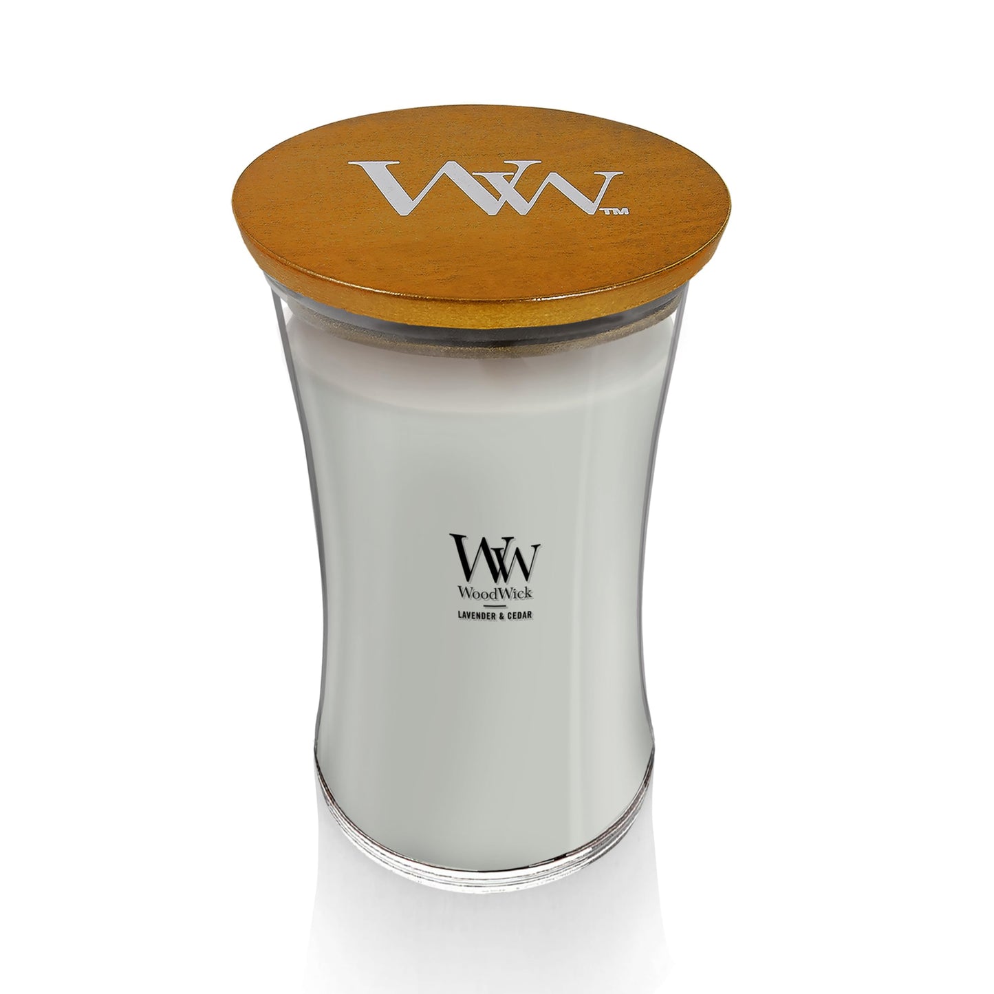 WoodWick Lavender & Cedar Holiday Candle Gifts for Women and Men, 21.5 oz Large Hourglass Candle with Crackling Wick