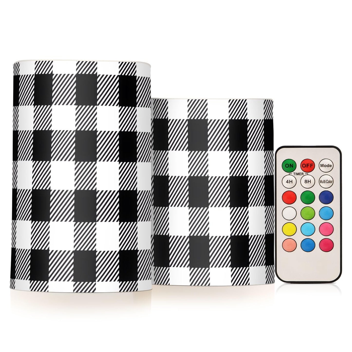 BOENLE Flickering Flameless Candles, Black White Buffalo Plaid LED Candles with Remote Timer, Set of 2 Battery Operated Candle for Valentine Wedding Birthday