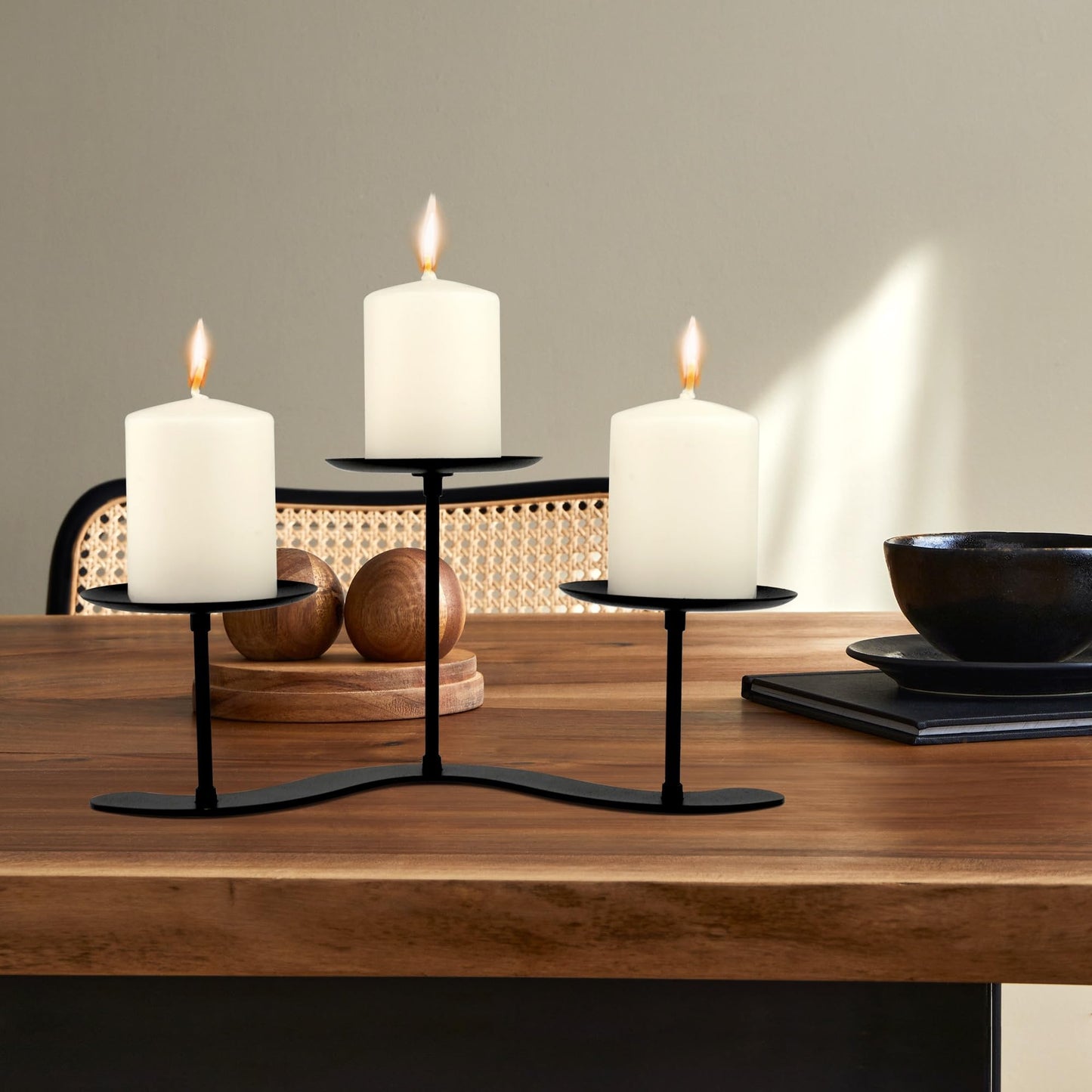 Black Iron Candelabra Candle Holder: Metal Candelabra Centerpiece Decor - 3 Arm Candle Holder Stand for Pillar Candles