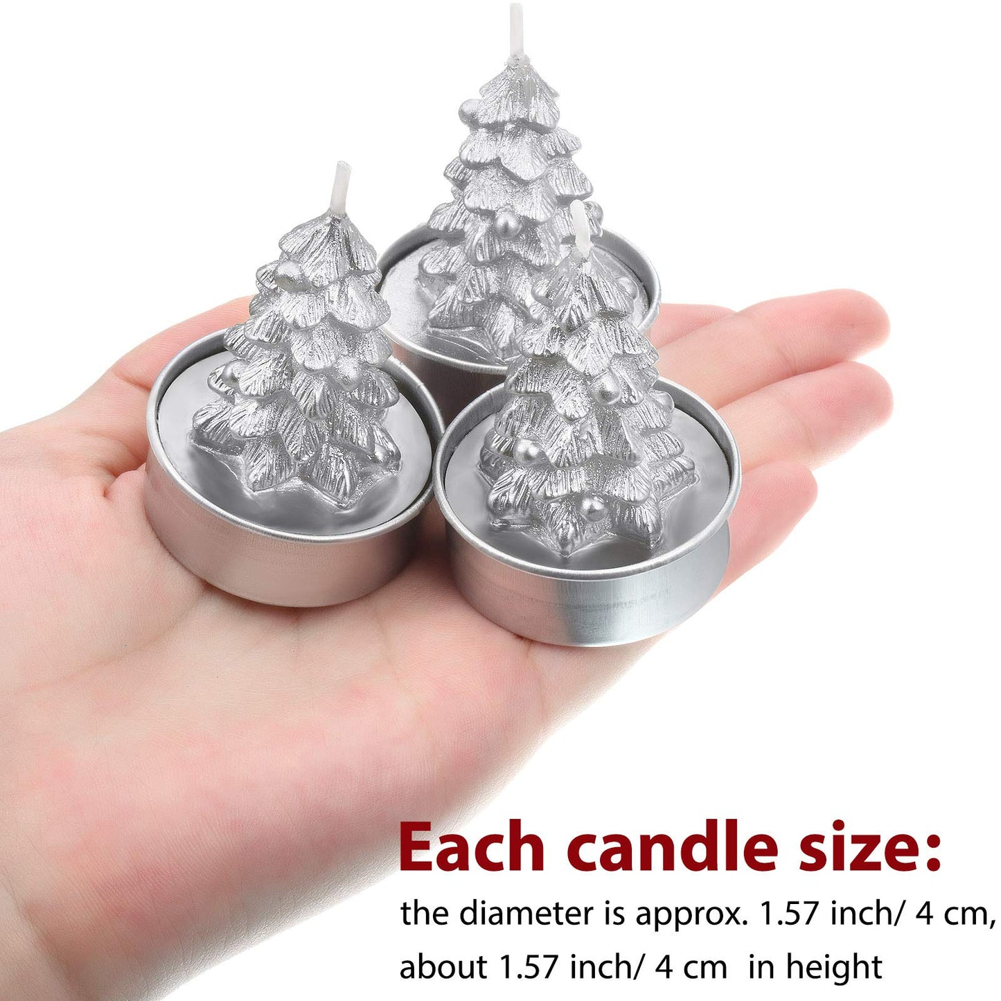 12 Pieces Christmas Tree Tealight Candles Handmade Delicate Tree Candles for Christmas Home Decoration Gifts (Silver)