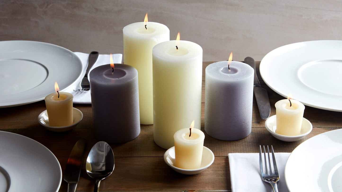 Melt Candle Company Set of 3 Pillar Candles 3" x 4" Unscented Handpoured Weddings, Home Decoration, Restaurants, Spa, Church Smokeless Cotton Wick - Grey