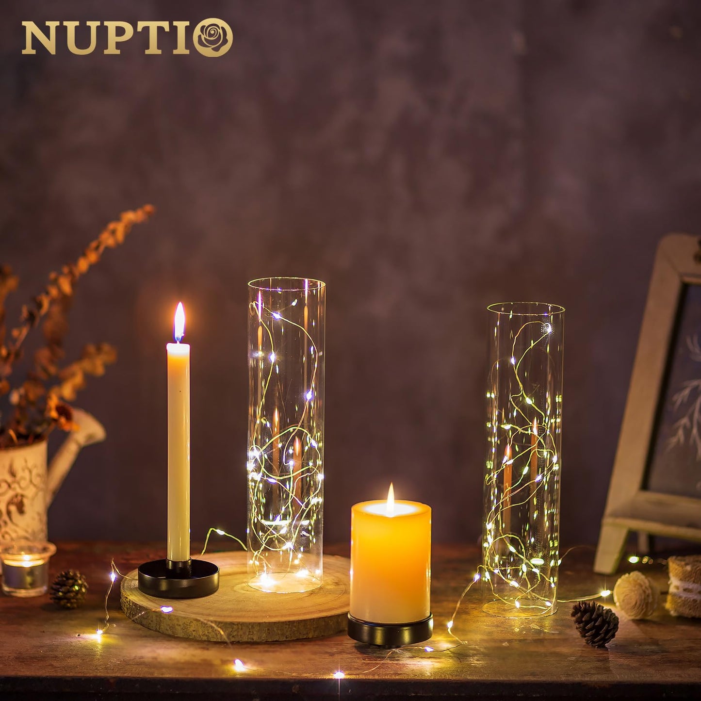 NUPTIO Black Taper Candle Holders: 10 Pcs Bulk 11.81 inch Tall Hurricane Glass Candlestick Tapered Holder Windproof Modern Clear Candles Stand for Outdoor & Indoor Wedding Party Holiday Centerpiece