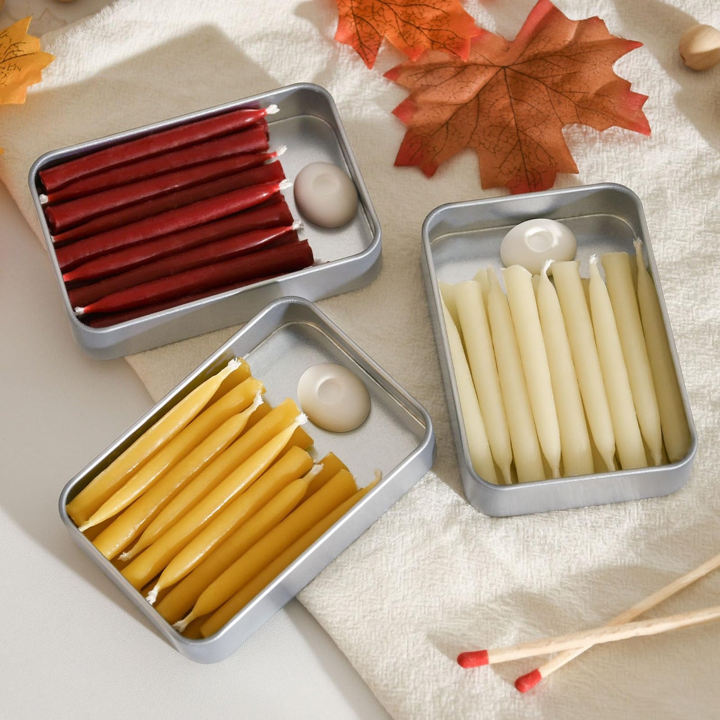 20 Minute 100% Pure Beeswax Candles, Mini Mindful Meditation Taper Candles, Smokeless & Dripless with Holder for Yoga, Prayer, Relaxation (Yellow,24 Pack)