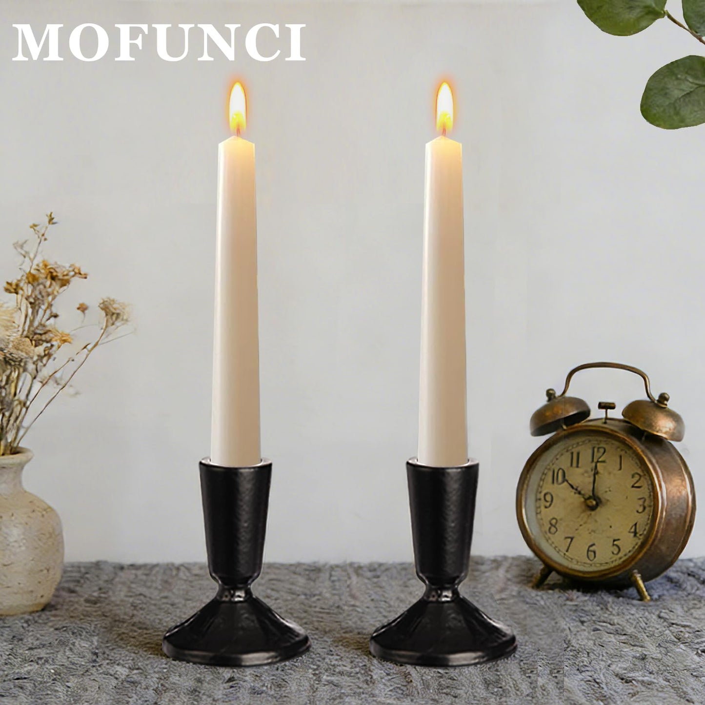 Mofunci Iron Taper Candle Holder Set of 2, Heavy Candlestick Holders Black Candle Holders for Table Centerpiece, Weddings, Mantel and Party Decor