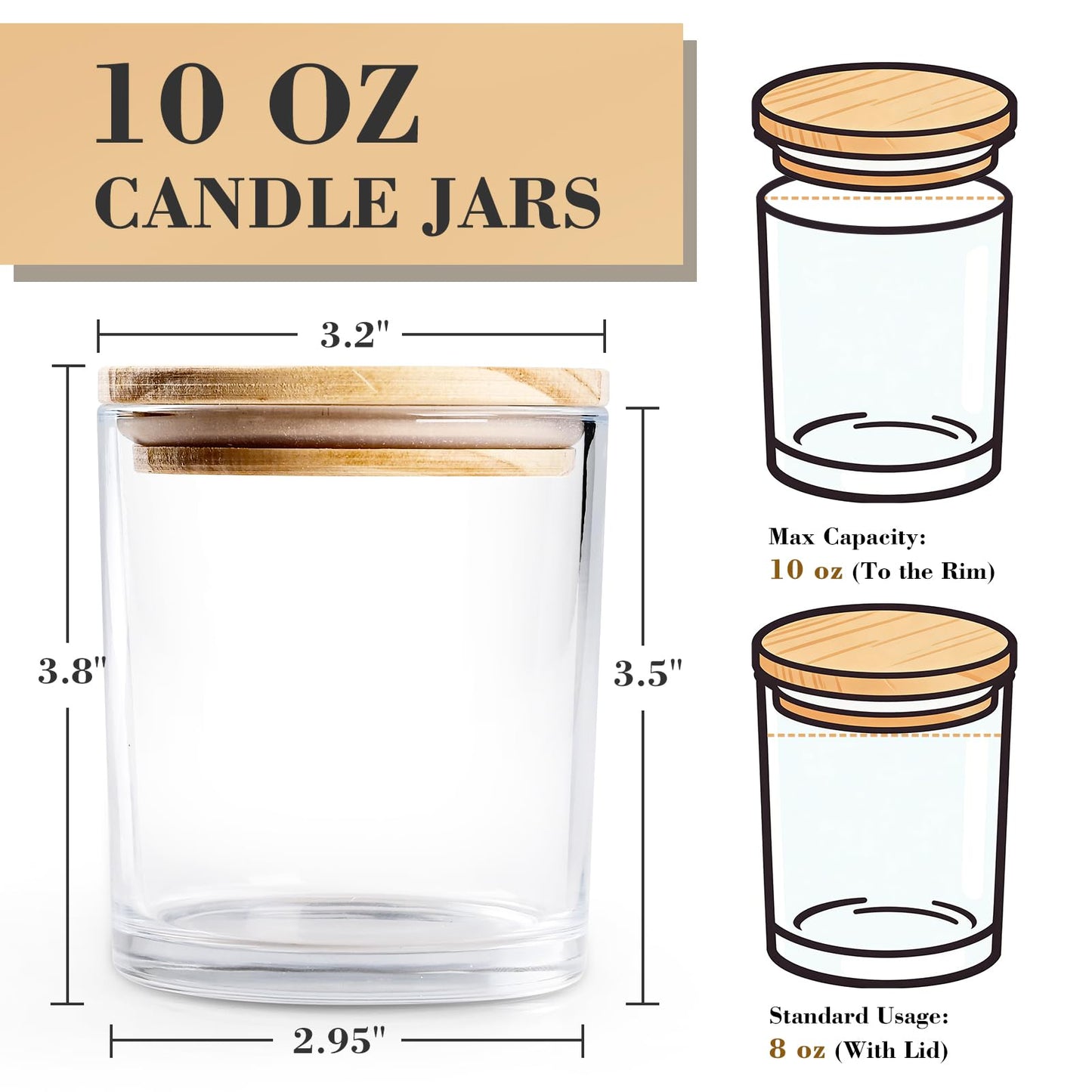 COYACOOL 12PCS Candle Jars for Making Candles, 10 oz Thick Empty Glass Candle Making Jars with Bamboo Lids, in Bulk, Clear